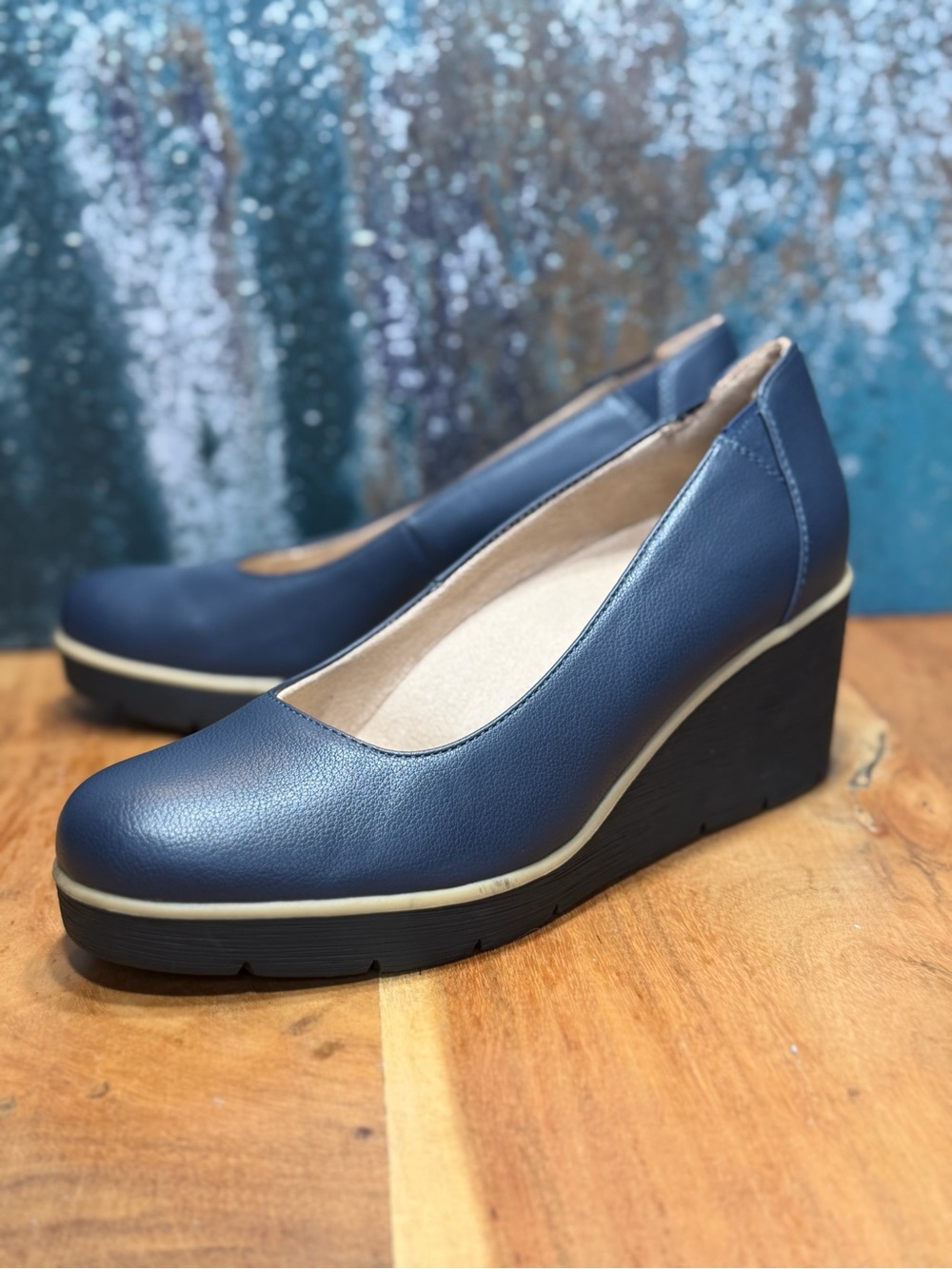 Naturalizer SOUL “About Time” Minimalist Platform Wedge Pumps Navy Blue Size 9